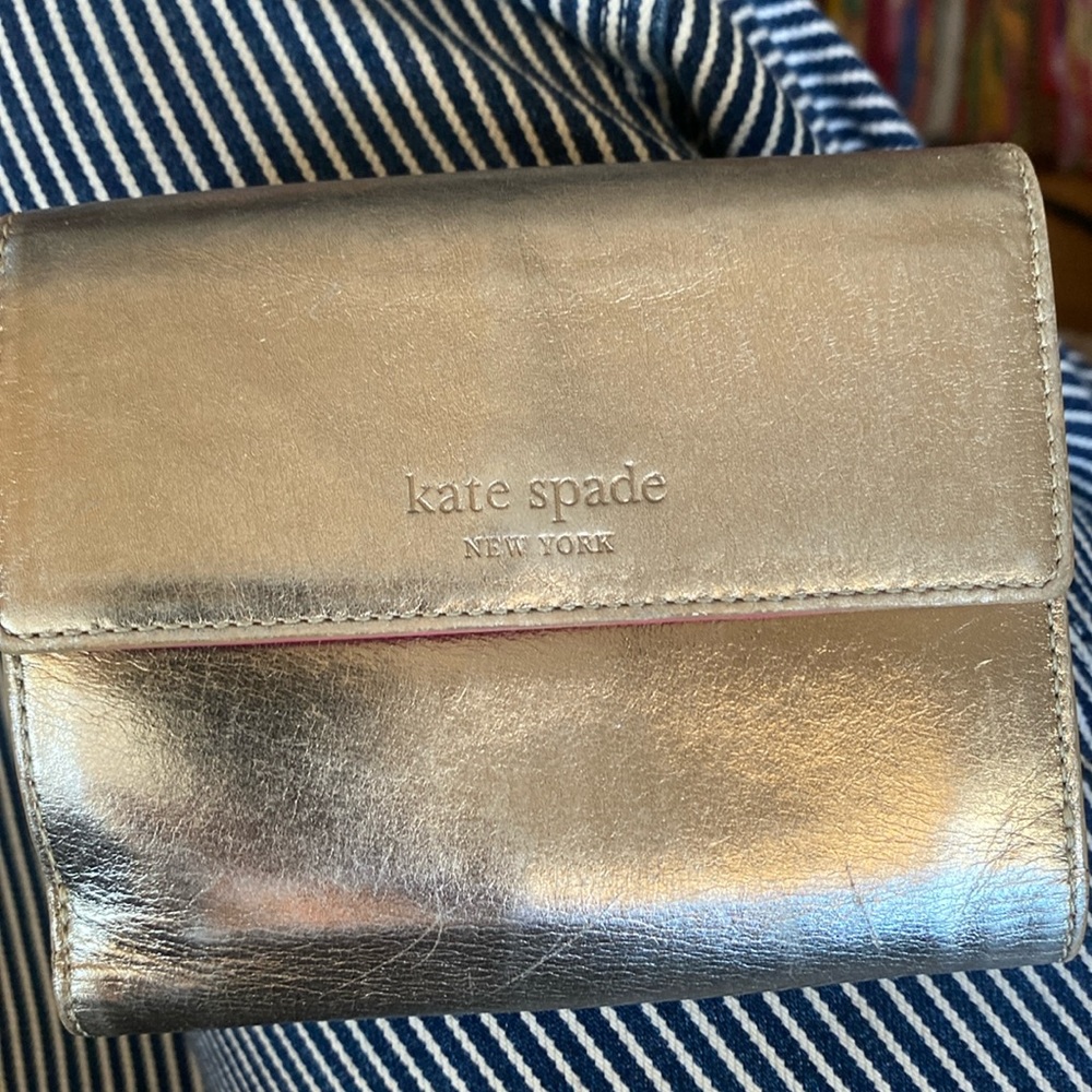 KATE SPADE rose gold and pink leather tri-fold  wallet